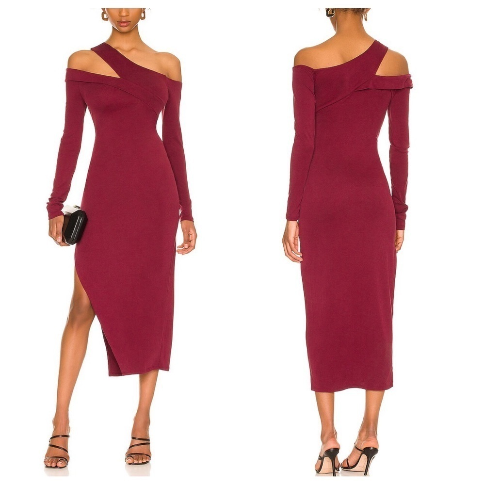 New! Nbd Sami Midi Cutout Bodycon Dress Burgundy Red 13478